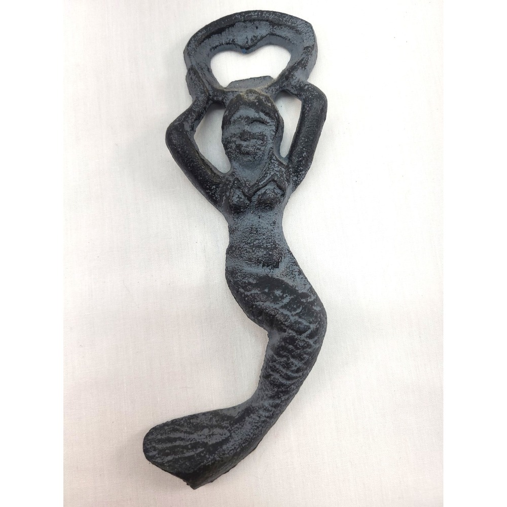 Vintage CAST IRON Metal Mermaid Bottle Opener 7.25" Nautical Beach House